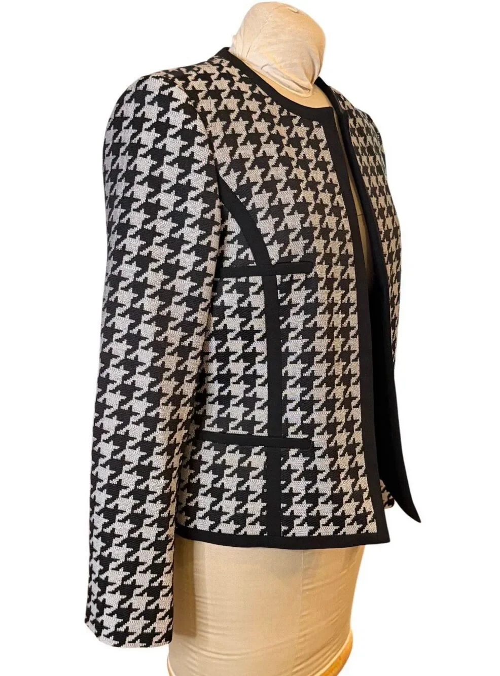 Kasper Women’s Open Front Houndstooth Blazer Sz. 12 Black Gray Office Career